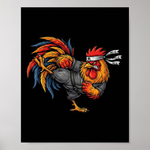 Funny Martial Arts Rooster Mma Kick Fighter Karate Poster