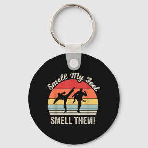 Funny Martial Arts Smell Feet Retro Sunset Graphic Key Ring
