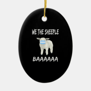 Funny mask sheep   sheeple wearing face mask ceramic ornament