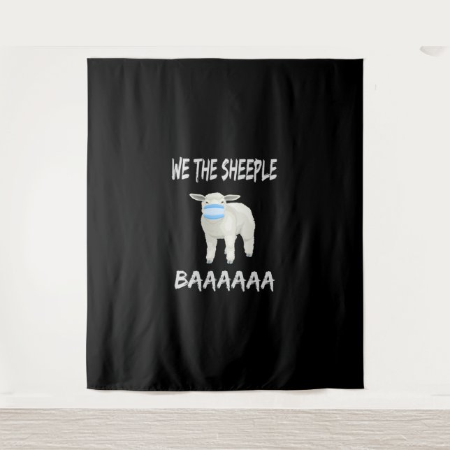 Funny mask sheep | sheeple wearing face mask tapestry (Front)
