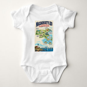 Funny Massachusetts Map Poster   Wicked Local  Baby Bodysuit