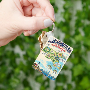 Funny Massachusetts Map Poster Wicked Local Key Ring