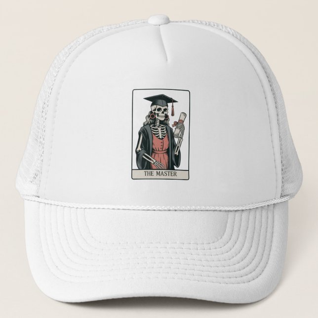 Funny Master Graduation Gift Skeleton Graduate  Trucker Hat (Front)