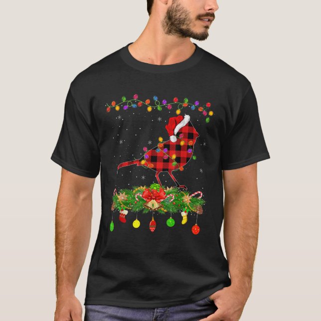 Funny Matching Buffalo Plaid Cardinal Bird Christm T-Shirt (Front)