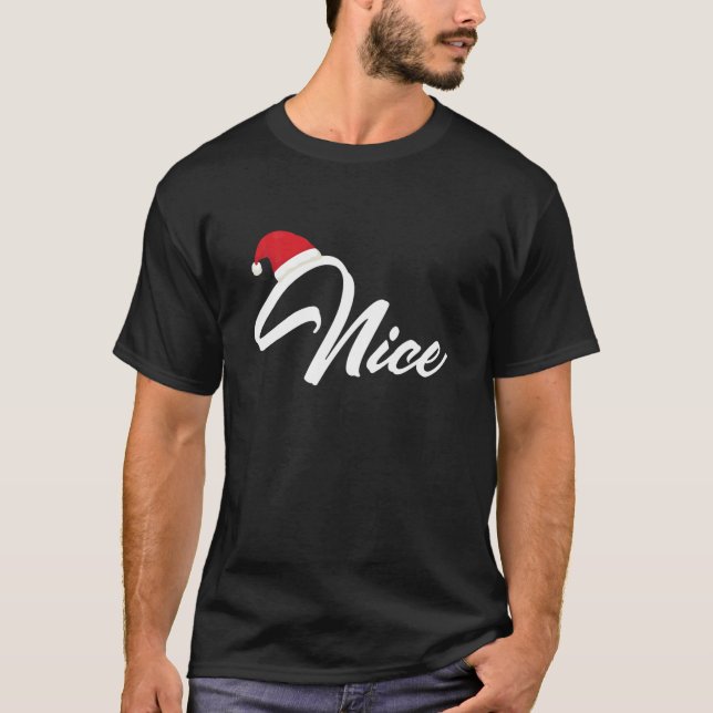 Funny Matching Couples Naughty Nice Christmas His T-Shirt (Front)