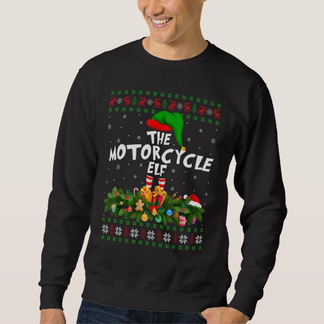 Funny Matching Family Ugly The Motorcycle Elf Chri Sweatshirt (Front)