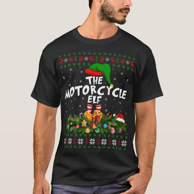 Funny Matching Family Ugly The Motorcycle Elf Chri T-Shirt (Front)