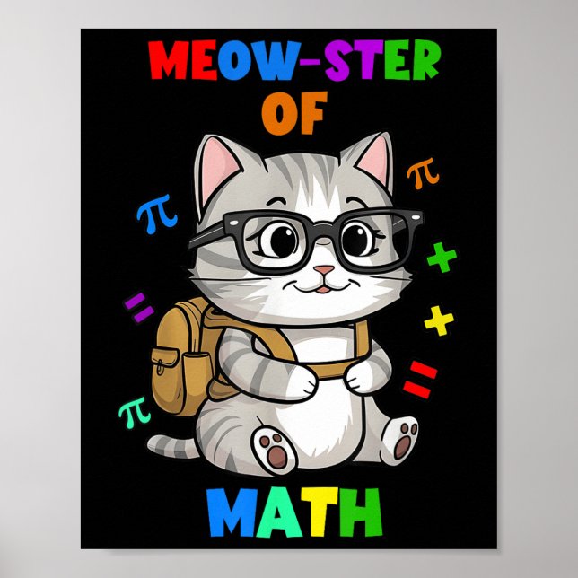 Funny Math Cat Tee – Meow-ster Of Math Back To Sch Poster (Front)