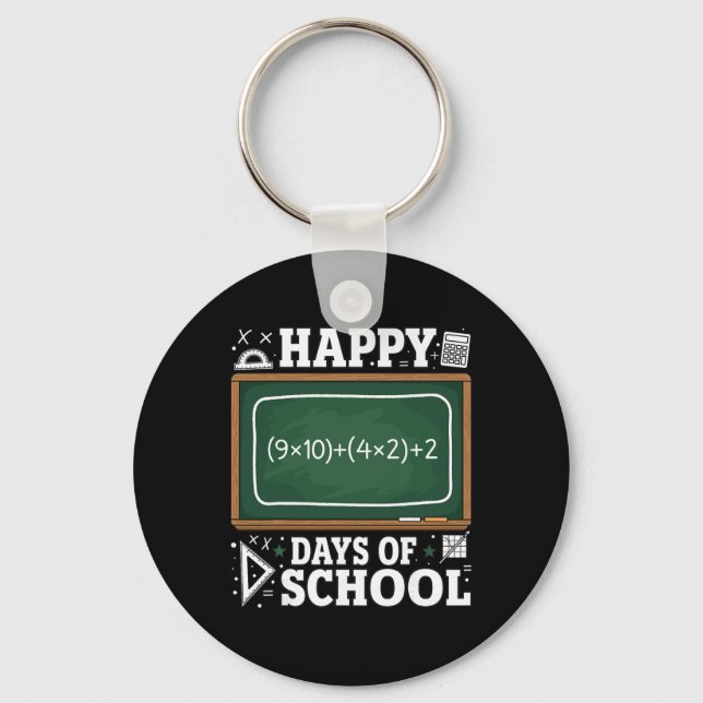 Funny Math Equation Happy 100 Days Of School Chalk Key Ring (Front)