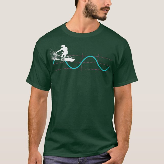 Funny Math Physics Sine Waves Surfer T-Shirt (Front)