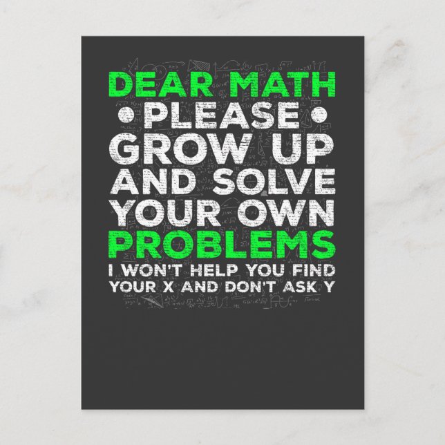 Funny Math Problems School Mathematics Struggle Postcard (Front)