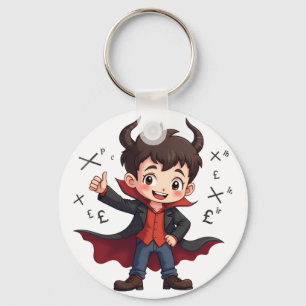 Funny Math Teacher Cartoon – Devilish Educator Key Ring