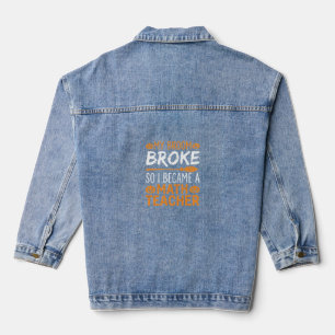 Funny Math Teacher Halloween Broom Denim Jacket