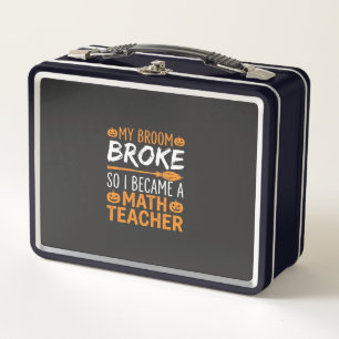 Funny Math Teacher Halloween Broom Metal Lunch Box