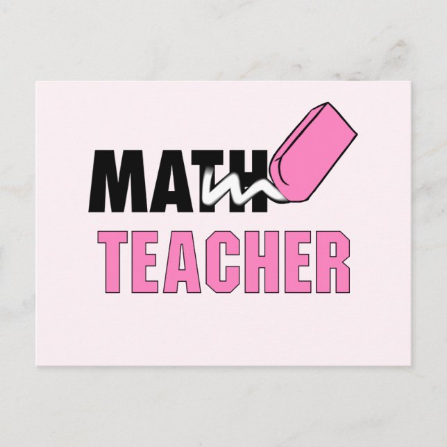 Funny Math Teacher Pink Eraser Postcard (Front)