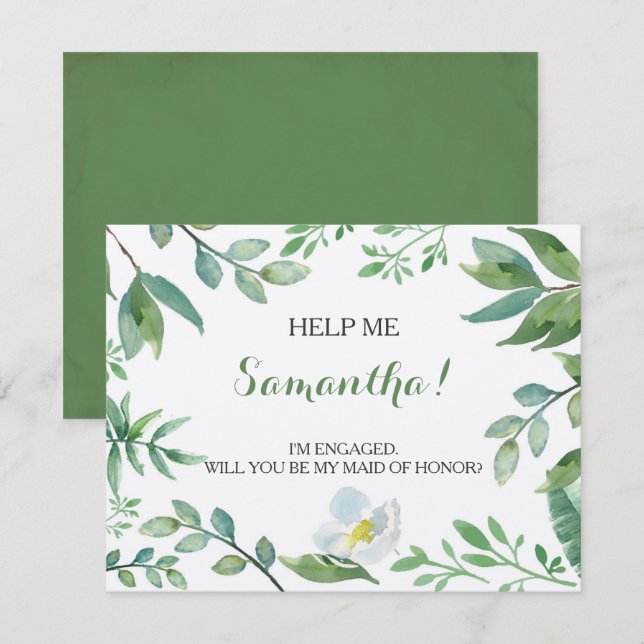 Funny MATRON OF HONOR PROPOSAL card, Greenery Invitation (Front/Back)