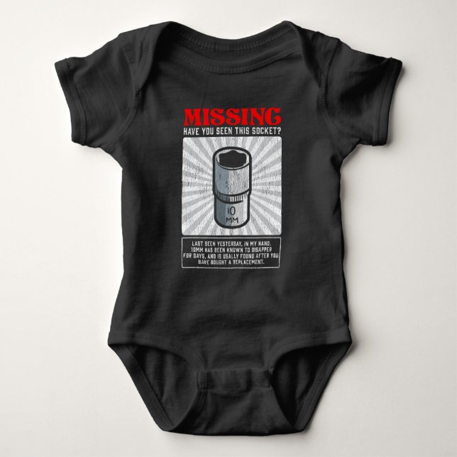 Funny Mechanic 10mm Socket Missing Workshop Tool Baby Bodysuit (Front)