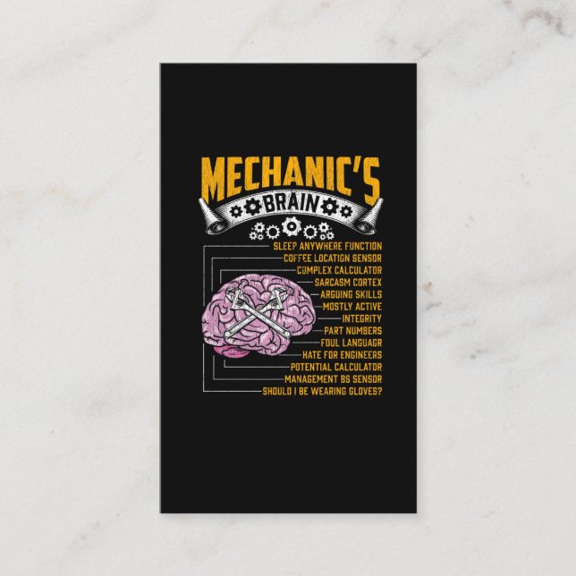 Funny Mechanic Brain Workshop Garage Hobbyists Business Card (Front)