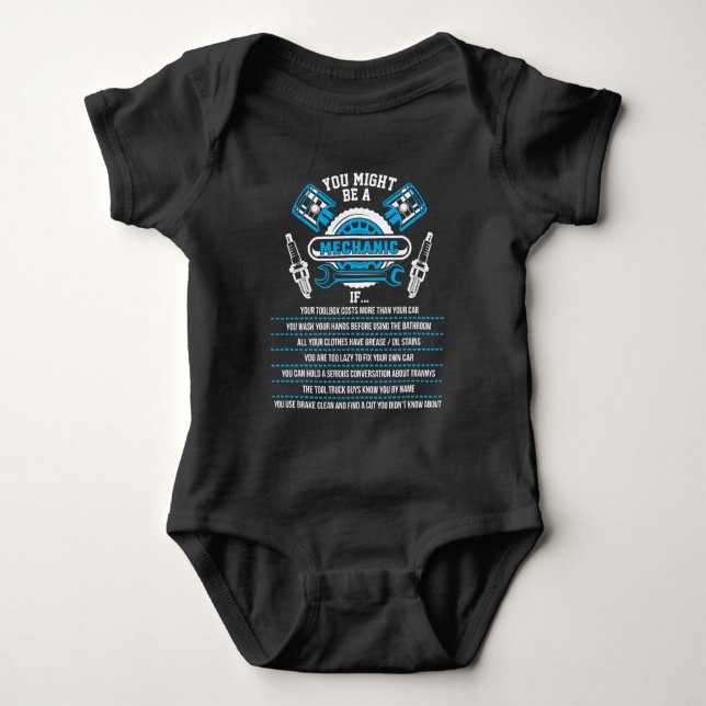 Funny Mechanic Garage Workshop Technician Baby Bodysuit (Front)