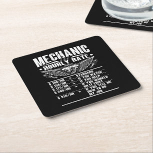 Funny Mechanic Hourly Rate Auto Car Mechanic Labou Square Paper Coaster