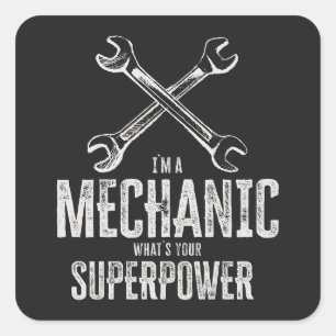 Funny Mechanic Vintage Garage Wrench Work Tools Square Sticker