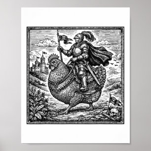 Funny Mediaeval Knight Chicken Lover Fantasy Renai Poster
