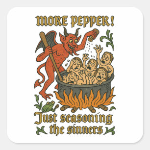 Funny Mediaeval Meme Devil Cartoon Halloween Square Sticker