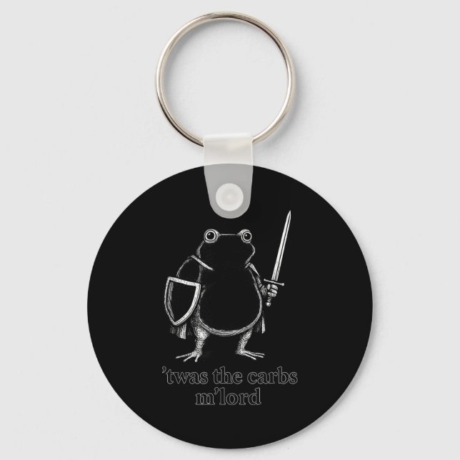 Funny Medieval Frog Meme Carbs Knight M'lord Quote Key Ring (Front)