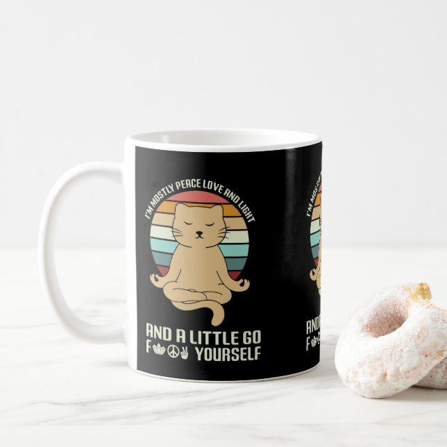 Funny Meditating Cat Yoga Lovers Cat Moms & Dads Coffee Mug (With Donut)