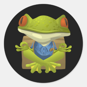 Funny Meditating Frog Cartoon Classic Round Sticker