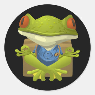 Funny Meditating Frog Cartoon Classic Round Sticker