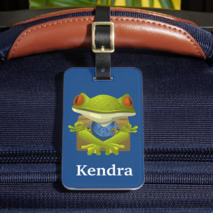 Funny Meditating Frog Cartoon Personalised Luggage Tag