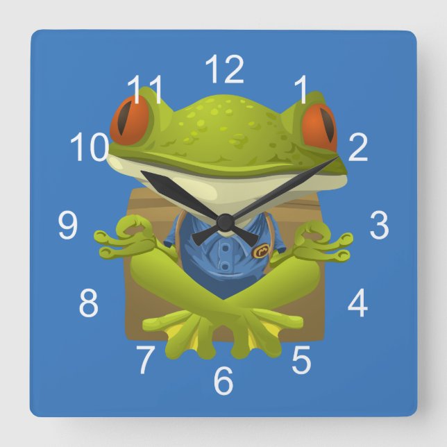 Funny Meditating Frog Square Wall Clock (Front)