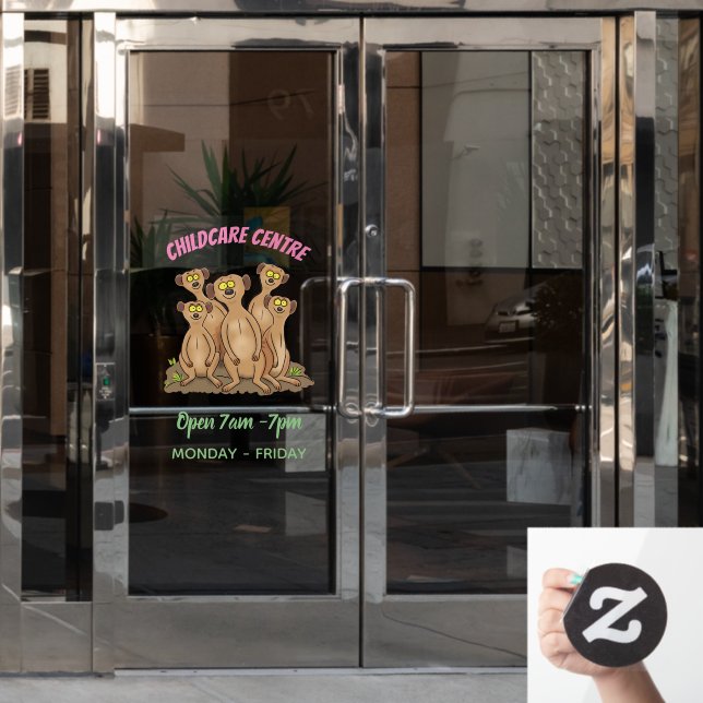 Funny meerkat family cartoon illustration (Office Door)