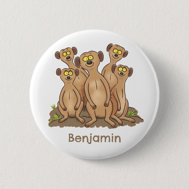 Funny meerkat family cartoon illustration 6 cm round badge (Front)