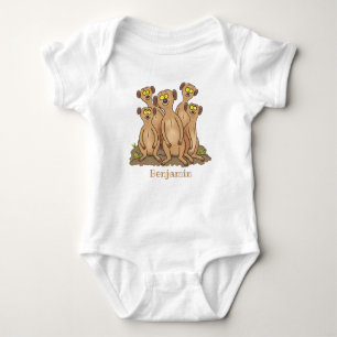 Funny meerkat family cartoon illustration baby bodysuit
