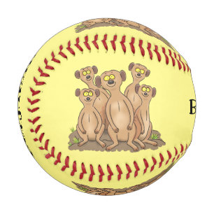 Funny meerkat family cartoon illustration baseball