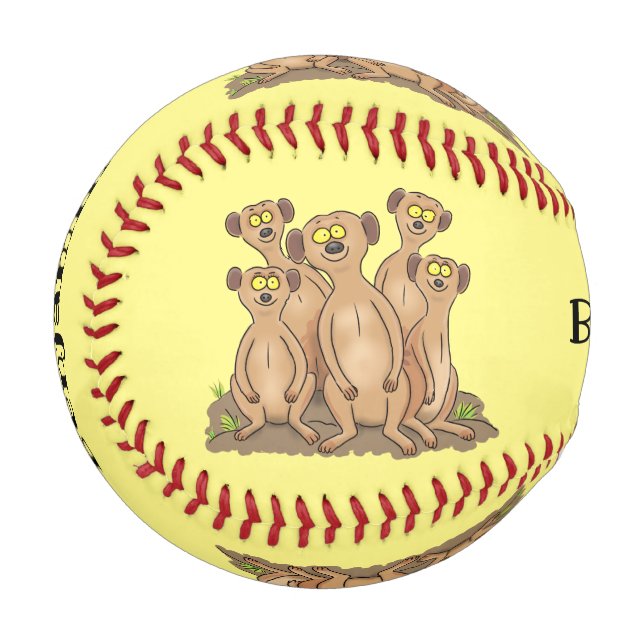 Funny meerkat family cartoon illustration baseball (Front Left)