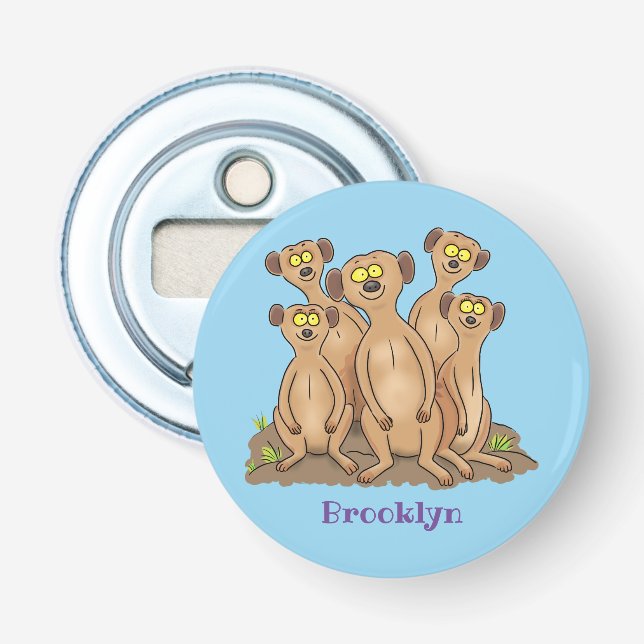Funny meerkat family cartoon illustration bottle opener (Front)