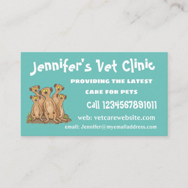 Funny meerkat family cartoon illustration business card (Front)