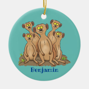 Funny meerkat family cartoon illustration ceramic ornament