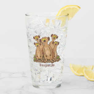 Funny meerkat family cartoon illustration glass