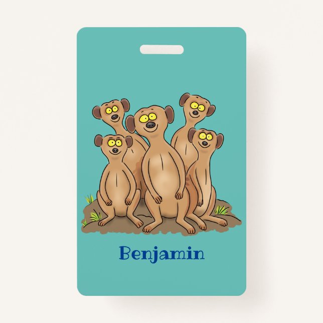 Funny meerkat family cartoon illustration ID badge (Front)