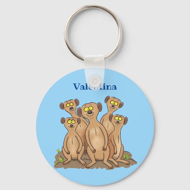 Funny meerkat family cartoon illustration key ring (Front)