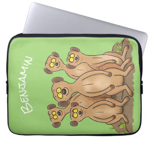 Funny meerkat family cartoon illustration laptop sleeve