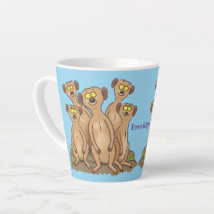 Funny meerkat family cartoon illustration latte mug