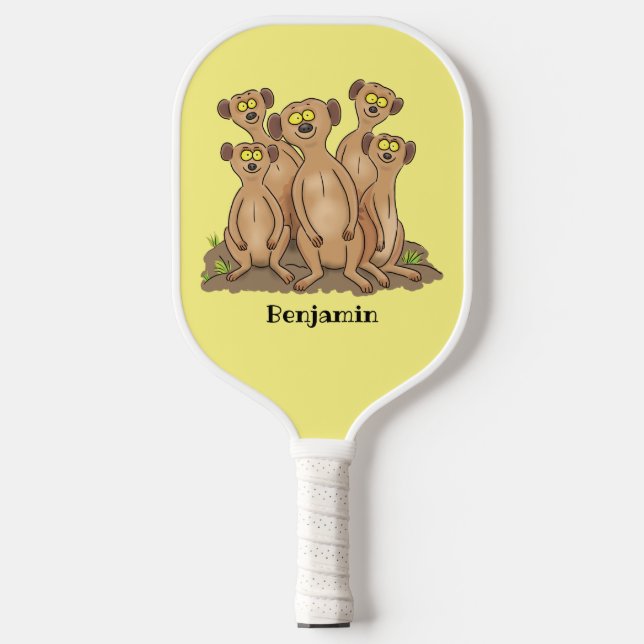 Funny meerkat family cartoon illustration pickleball paddle (Front)