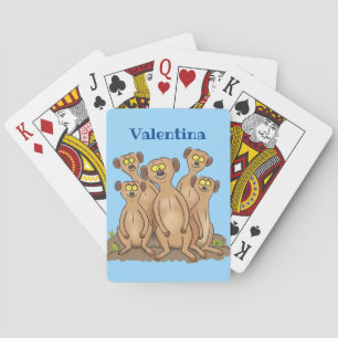 Funny meerkat family cartoon illustration playing cards