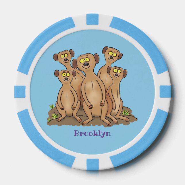 Funny meerkat family cartoon illustration poker chips (Front)
