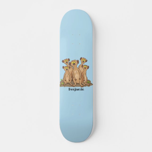Funny meerkat family cartoon illustration skateboard (Front)